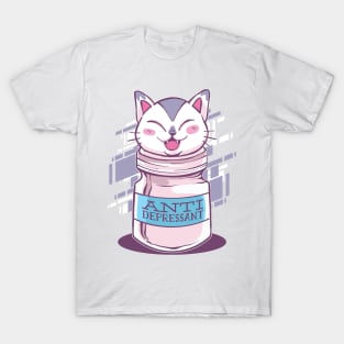 Anti Depressive Cat Design T-Shirt